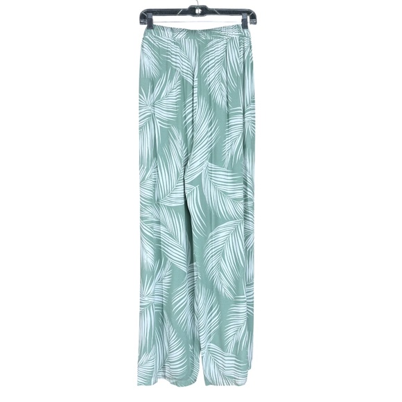 Lady Sun Mint Green Palm Leaf Print Wide Leg Front Tie Pull On Pants Size 36(14) - Picture 4 of 8